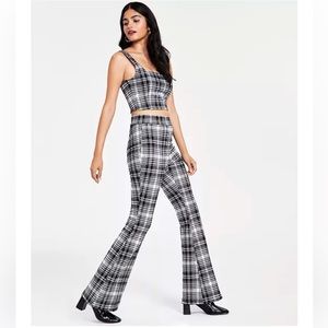 NWT Bar Lii Plaid-Print Flare-Leg Pant Size L